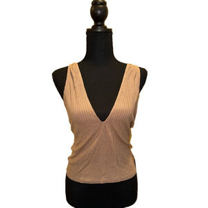 NWT REFORMATION BROWN RIBBED V NECK RAVEL TOP